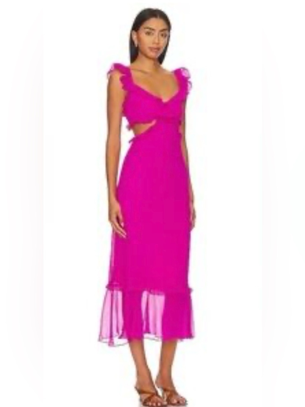 SHOW ME YOUR MUMU LANE MIDI DRESS IN PINK CHIFFON XS - Picture 1 of 6